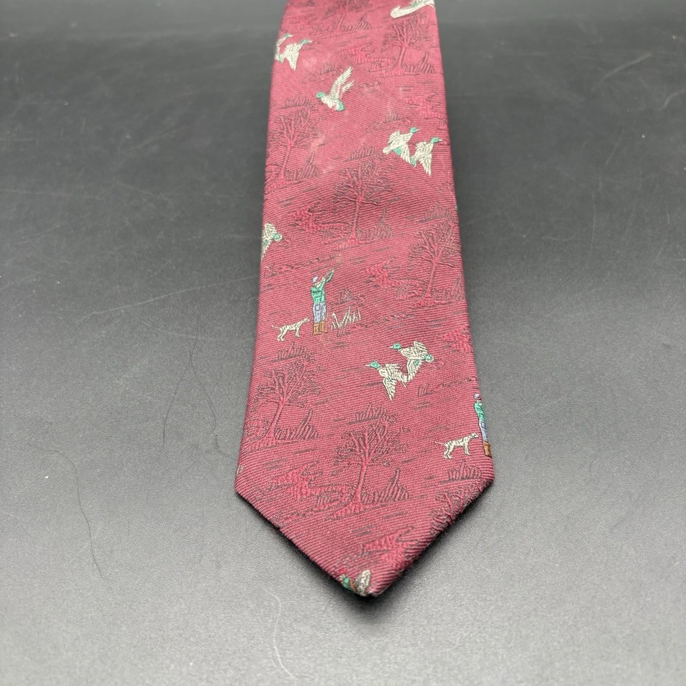 Polo Ralph Lauren Hunting Scene Tie Burgundy Wool Silk Handmade USA 3" 54" - Picture 3 of 11
